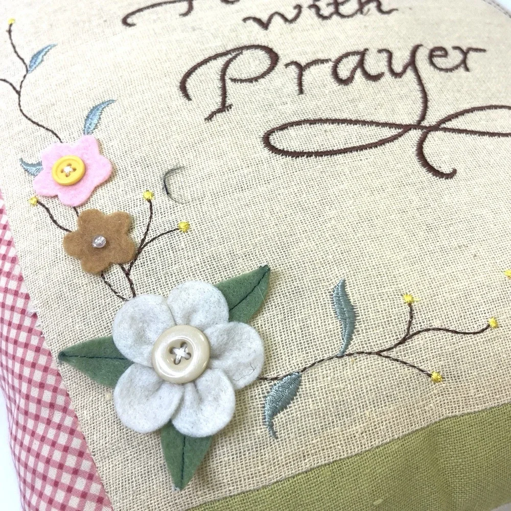 Embellished Throw Pillow 12x14 Embroidered Life‎ Is Fragile Handle With Prayer
